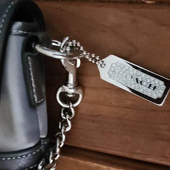 Coach Swarovski bezel silver satin & leather evening clutch - Picture 7 of 7